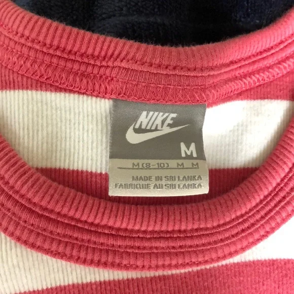 NIKE stripped ribbed training sporty Cotton Pink White Tank Top Sz M - Picture 4 of 7